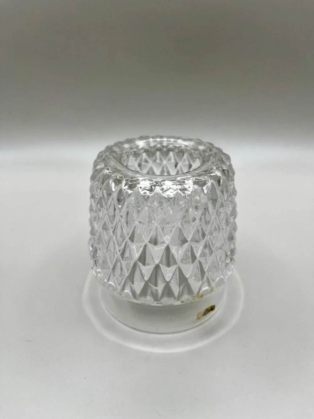 VTG Pressed Glass Diamond Votive Candle Holder Crystal Fairy Hollywood MCM Regal